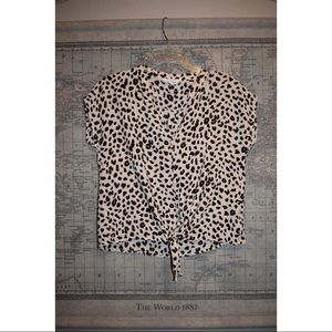 Button Up Tie Leopard Print Top